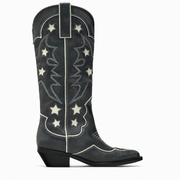 NWT Zara star leather western cowboy boots size 6.5 - Picture 1 of 5